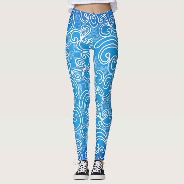 Leggings de padrão azul giratório (Frente)