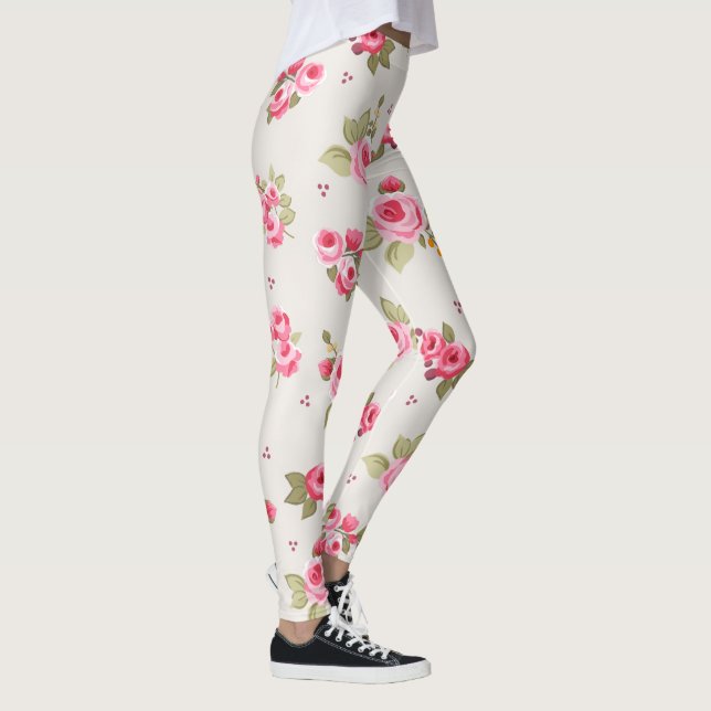 Leggings de padrão bege-rosa-Rosa floral (Direita)