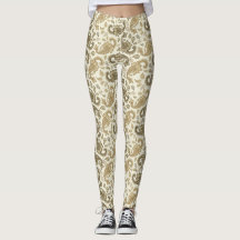 Leggings de padrão Beige-Brown Paisley