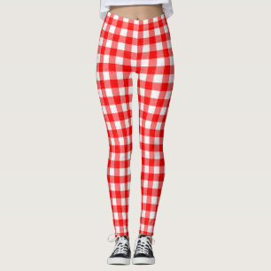 Leggings de padrão branco e vermelho de Gingham