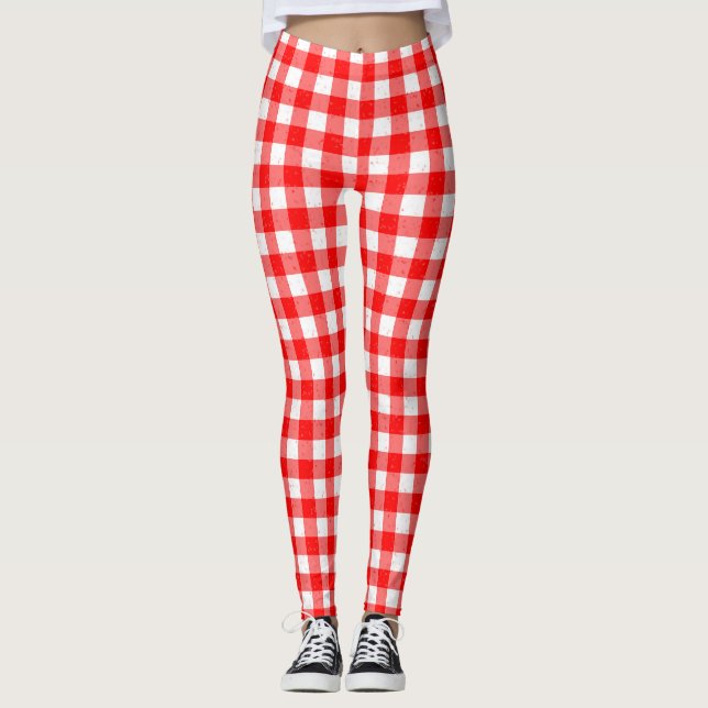 Leggings de padrão branco e vermelho de Gingham (Frente)