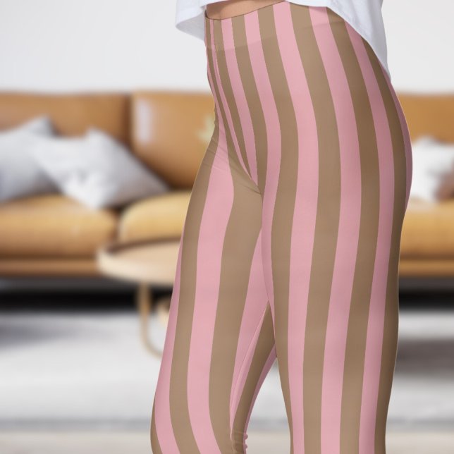 Leggings de padrão clássico de camurça e fita cor- (Classic Chamoisee and Pink Strip Pattern Leggings)