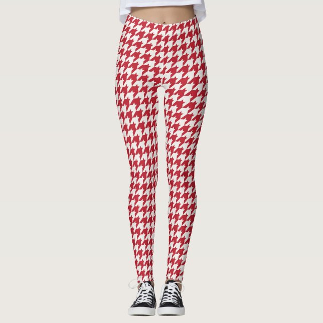 Leggings de padrão Clássico Red Houndstooth (Frente)
