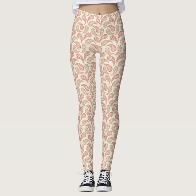 Leggings de padrão Cream-Brick Paisley (Frente)