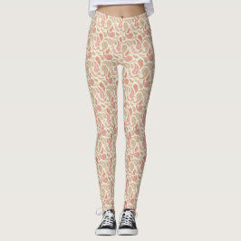 Leggings de padrão Cream-Brown Paisley