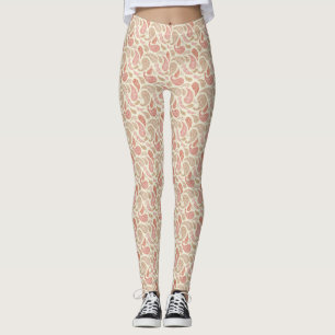 Leggings de padrão Cream-Brown Paisley