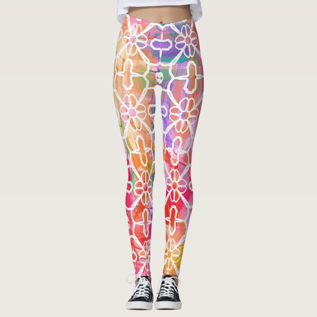 Leggings de Padrão de Aquarela Pastel (Frente)