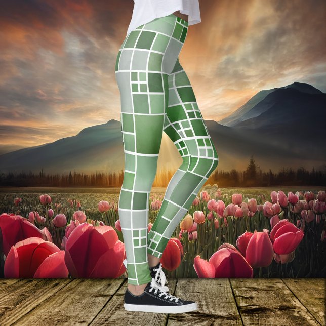 Leggings de Padrão de Aquarela Verdes Verificadas (Criador carregado)