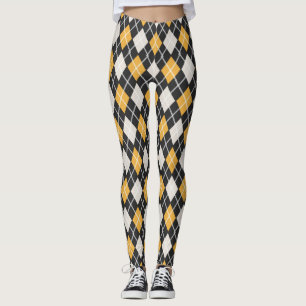 Leggings de padrão de argyle sem costura preto e a