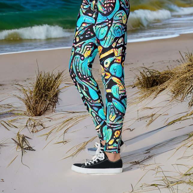 Leggings de Padrão de Arte Urbana da Hydrangea Azu (Criador carregado)