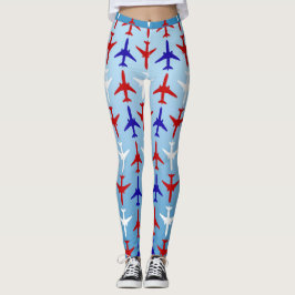 Leggings de padrão de avião branco e azul