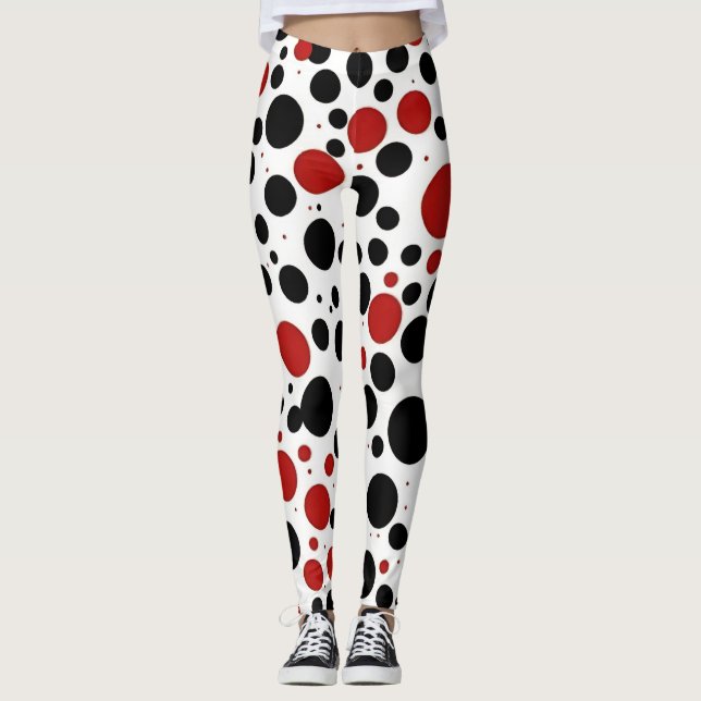 Leggings de padrão de Bolinhas vermelha e preta (Frente)