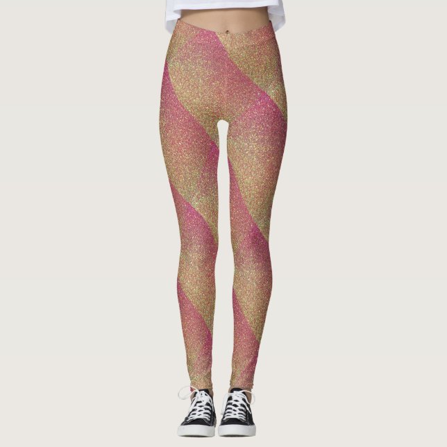 Leggings de padrão de brilho Dourado do rosa (Frente)