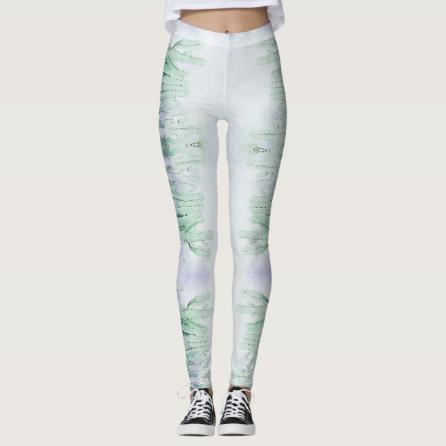 Leggings de padrão de cactus verde-pálida (Frente)