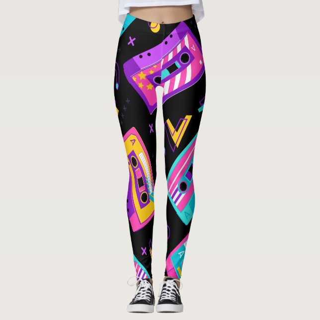 Leggings de padrão de cassete da Trendy 80s (Frente)