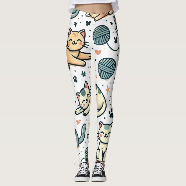 Leggings de padrão de Cat para os amantes de Cat (Frente)