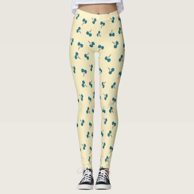 Leggings de padrão de cereja azul (Frente)