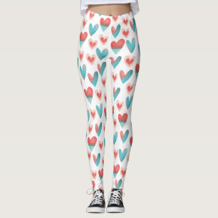 Leggings de padrão de coração azul Dia de os na