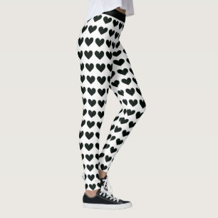 Leggings de padrão de coração negro