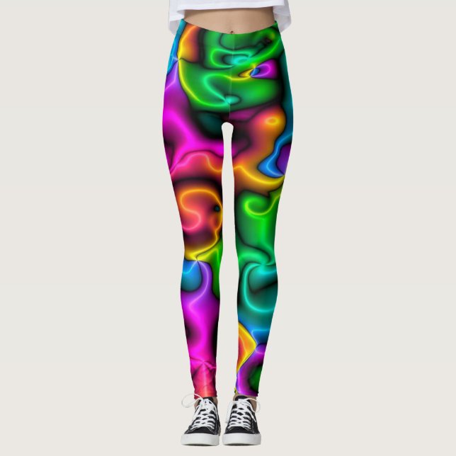 Leggings de padrão de cores neon brilhantes (Frente)