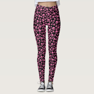 Leggings de padrão de crânios aleatórios pretos co