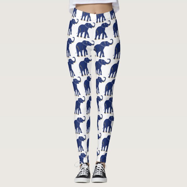Leggings de Padrão de Elefante Tailandês Azul-Brit (Frente)
