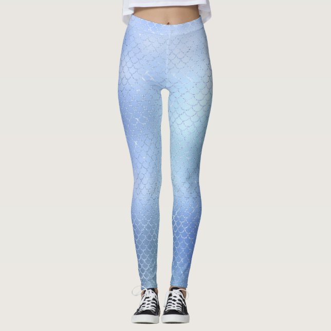 Leggings de padrão de escala de mermaid azul (Frente)