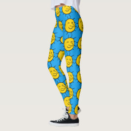 Leggings de padrão de face solar feliz