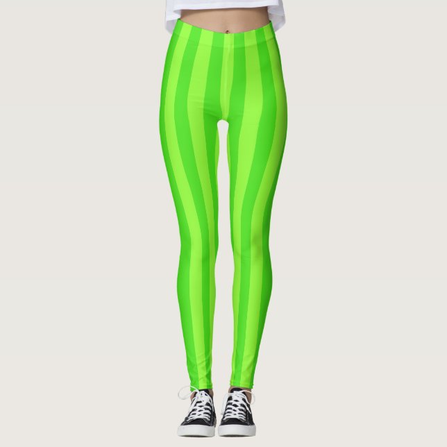 Leggings de padrão de faixa verde brilhante (Frente)