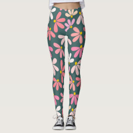 Leggings de padrão de flores rosa