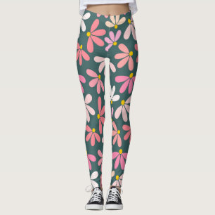 Leggings de padrão de flores rosa