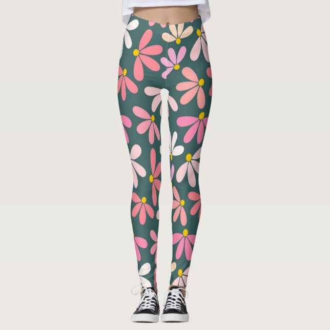 Leggings de padrão de flores rosa (Frente)