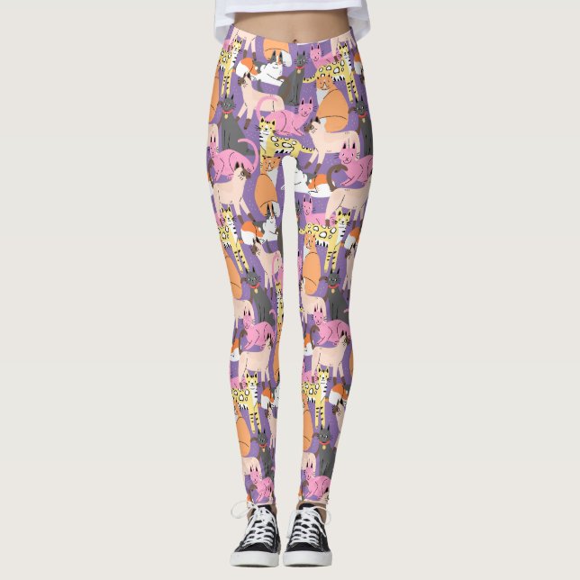 Leggings de Padrão de Gato Cortado (Frente)