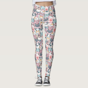 Leggings de Padrão de Gato de Inverno de Kawaii Cu
