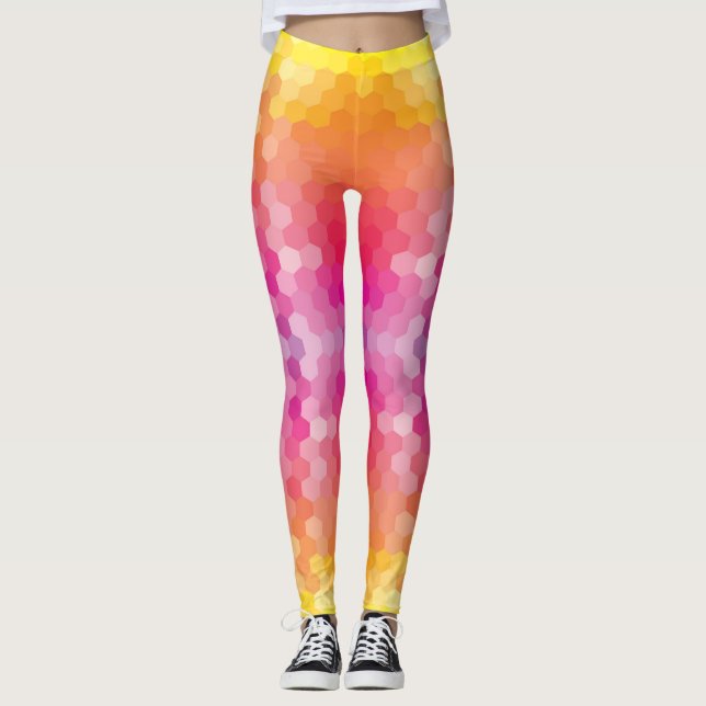 Leggings de Padrão de Hexágono Coloridas - Ioga Br (Frente)