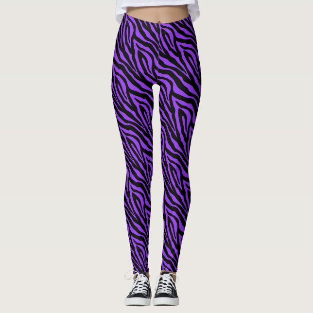 Leggings de padrão de impressão em zebra roxa negr (Frente)