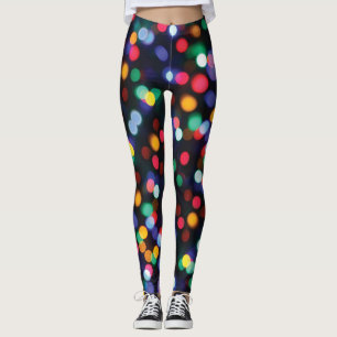 Leggings de padrão de luzes de Natal com várias co