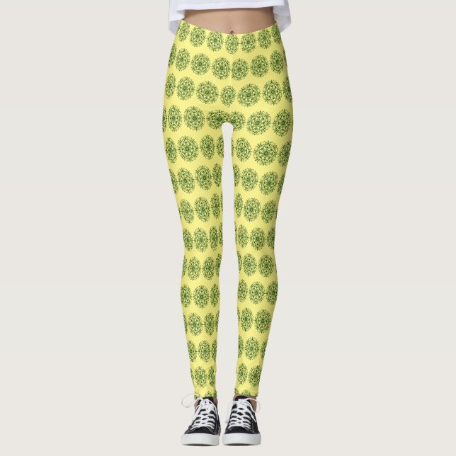 Leggings de padrão de Mandala amarela (Frente)