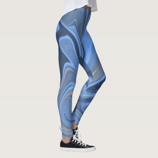 Leggings de padrão de Marinho azul-líquido mármore (Direita)