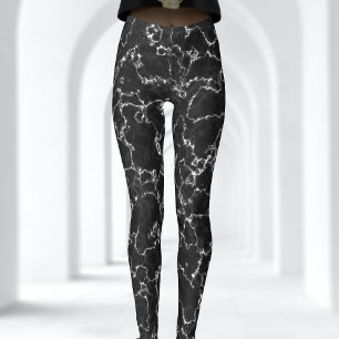 Leggings de padrão de mármore preto-branco