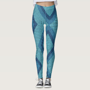 Leggings de padrão de onda azul e diamante
