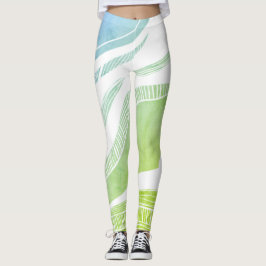 Leggings de padrão de onda azul e verde