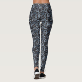 Leggings de padrão de Paisley Azul Escuro