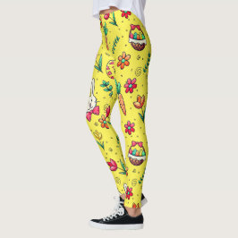 Leggings de padrão de Páscoa amarela brilhante