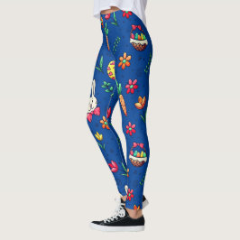 Leggings de padrão de Páscoa azul profunda