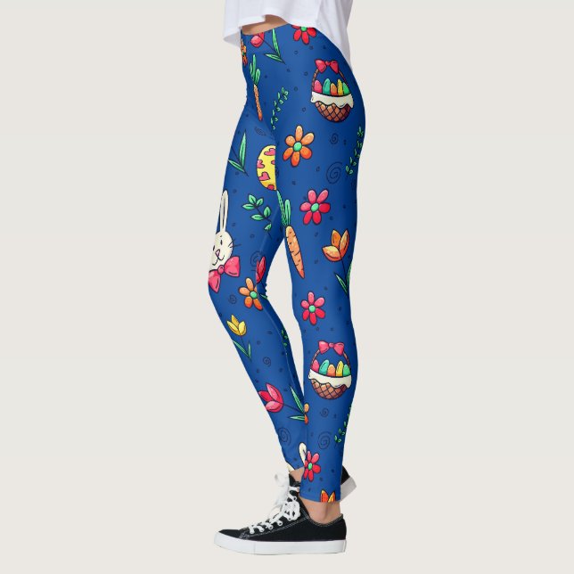 Leggings de padrão de Páscoa azul profunda (Esquerda)