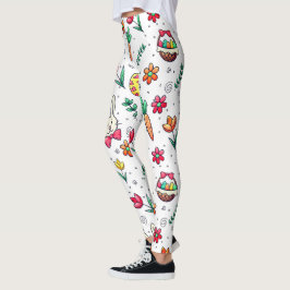 Leggings de padrão de Páscoa branca