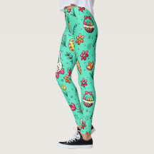 Leggings de padrão de Páscoa ciano suave