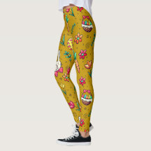 Leggings de padrão de Páscoa Dourada
