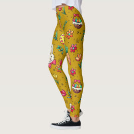 Leggings de padrão de Páscoa Dourada